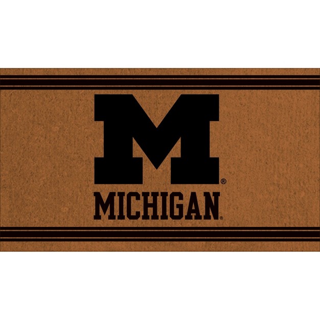 Evergreen University Of Michigan Logo Turf Mat Brown 28 X 16 Inches Indoor Outdoor Doormat