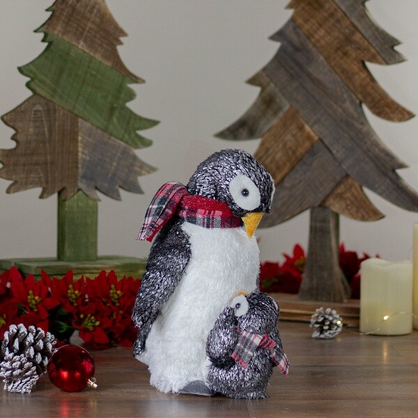 Plush Mother Penguin and Chick Christmas Figure