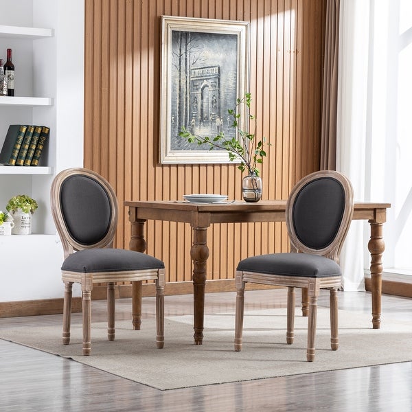 French-Style Round Back Upholstered Accent Dining Chairs with Solid Wood Leg for Dining Room Bedroom Kitchen，Set of 2