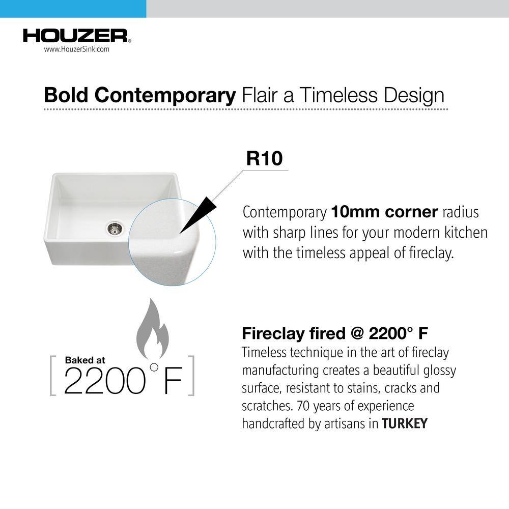 HOUZER Platus Fireclay 19 in. Square Undermount Bar Sink in Black PTB-2020 BL