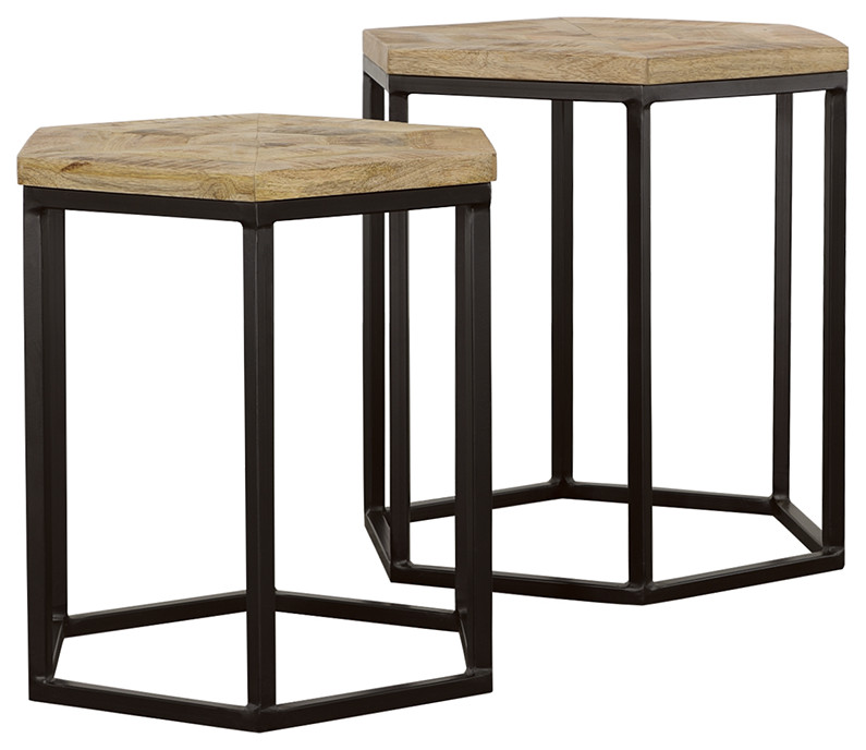 Adger 2 piece Hexagon Nesting Tables Natural and Black   Modern   Coffee Table Sets   by Modon  Houzz