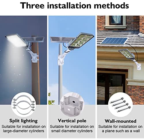 450W Solar Street Flood Lights Outdoor Lamp with Remote Control Dusk to Dawn Security Lighting for Yard Garden Gutter Basketball Court Arena Lawn lm