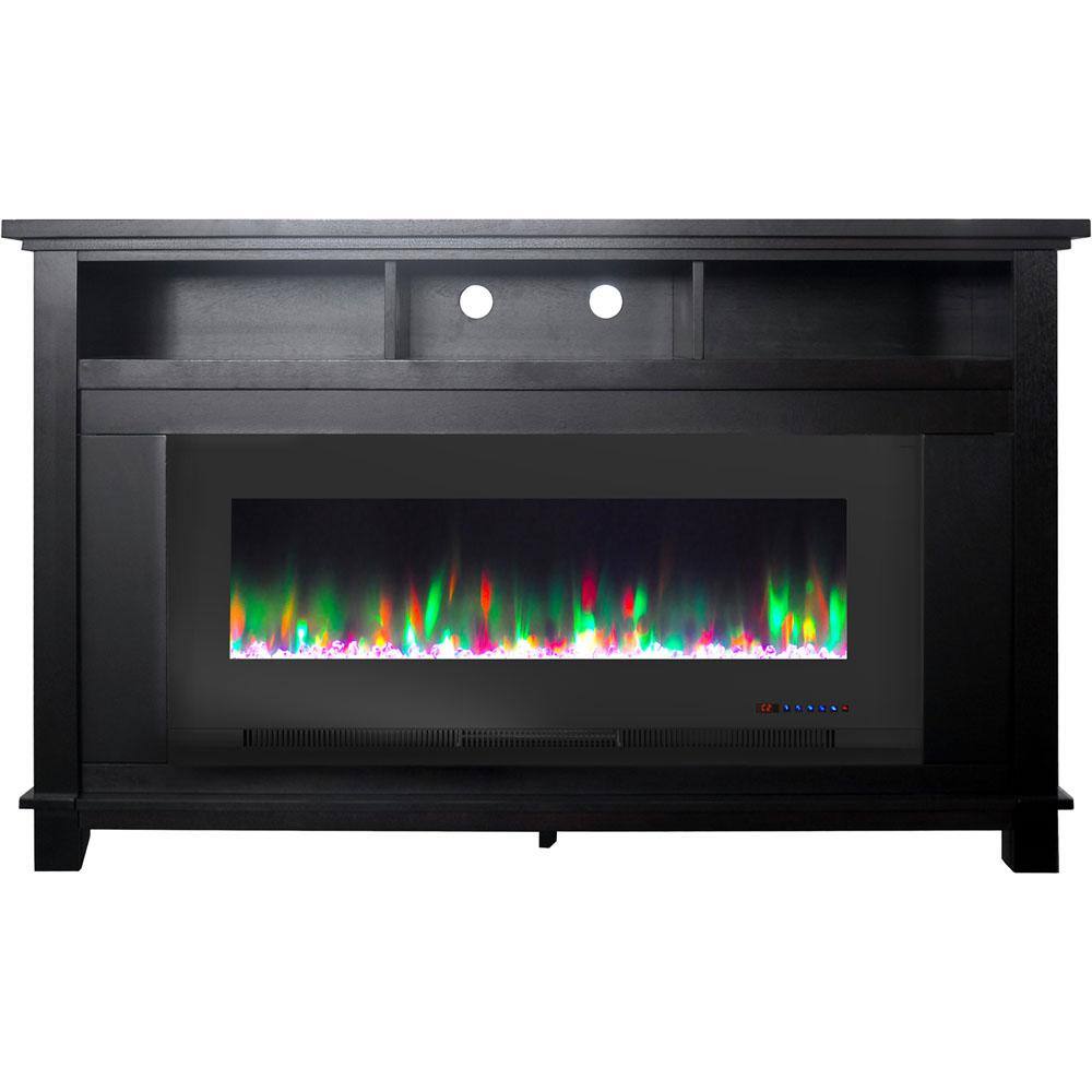 Cambridge San Jose 58 in. Freestanding Electric Fireplace Entertainment Stand in Black with 50 in. Insert and Crystal Rock Display CAM5735-1BLK