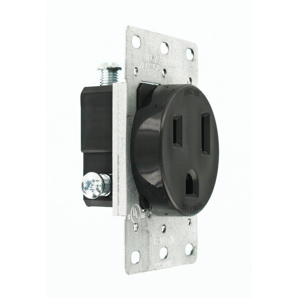 Leviton 50 Amp 2-Pole Flush Mount Shallow Single Outlet Black NEMA 6-50R R10-05374-S00