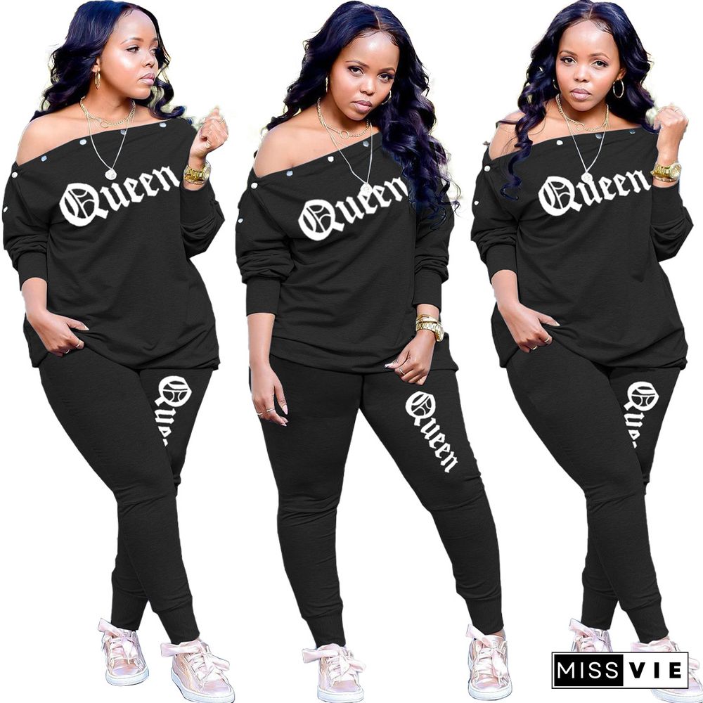 Letter Off Shoulder T-shirt Jogger Pants Tracksuit