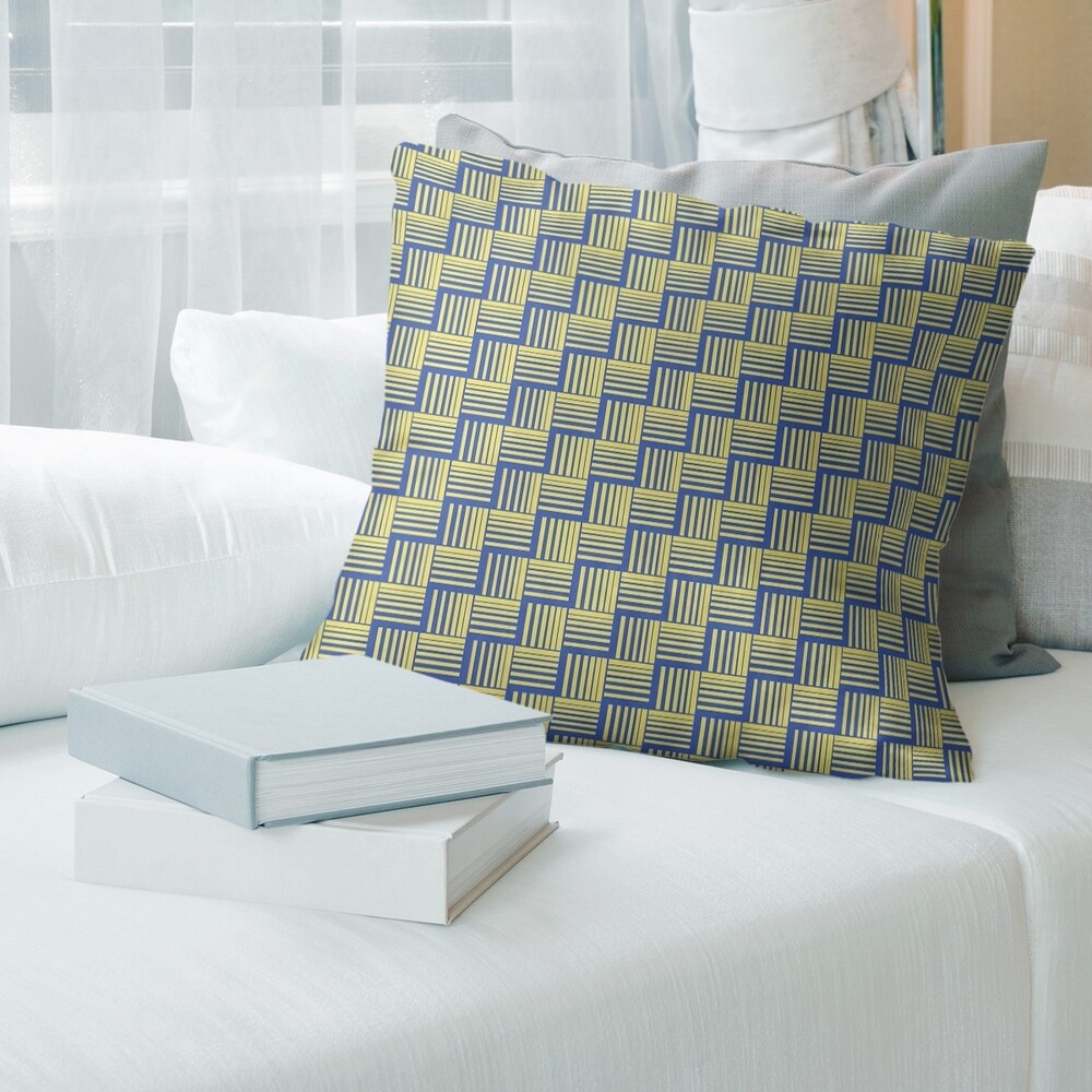 Blue Feature Color Contrast Basketweave Stripes Throw Pillow