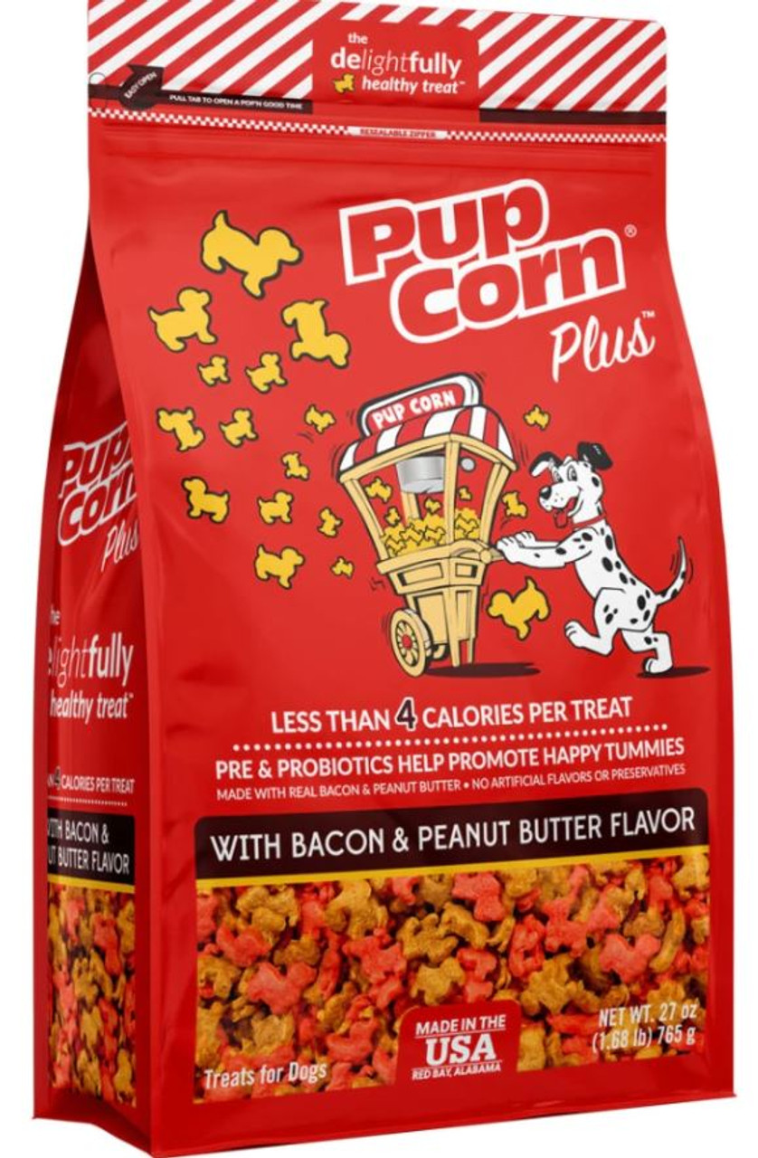 Pupcorn Plus Bacon and Peanut Butter Flavored Dog Treats， 27oz. Bag