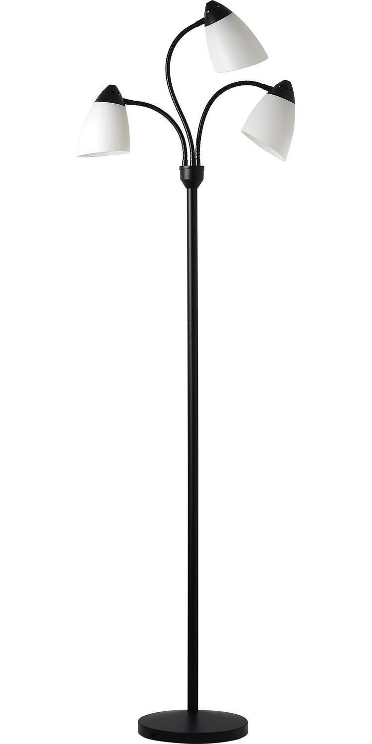 Mainstays 3 Head Floor Lamp Black with White Plastic Shades and with LED Bulbs Included