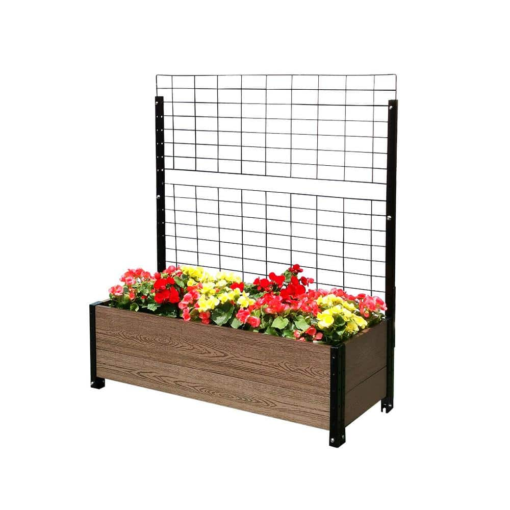 EverBloom Deckside Brown Composite Board and Steel Raised Planter with Trellis K2103