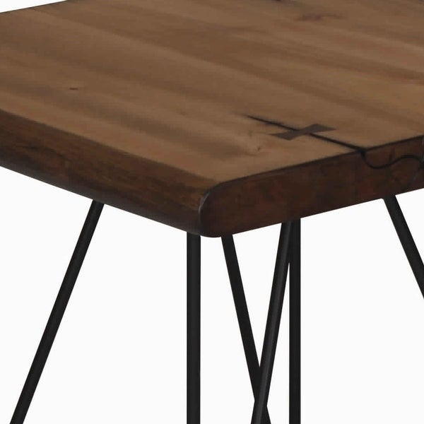 Square Wooden Top End Table with Metal Hairpin Legs， Brown