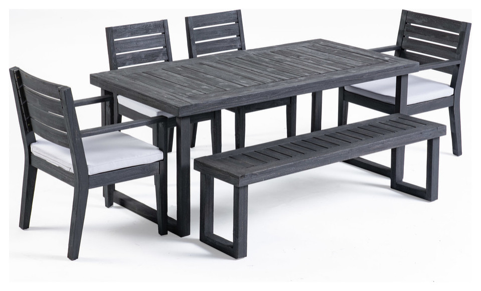 GDF Studio Alice Outdoor 6 Seater Acacia Wood Dining Set With Bench   Transitional   Outdoor Dining Sets   by GDFStudio  Houzz