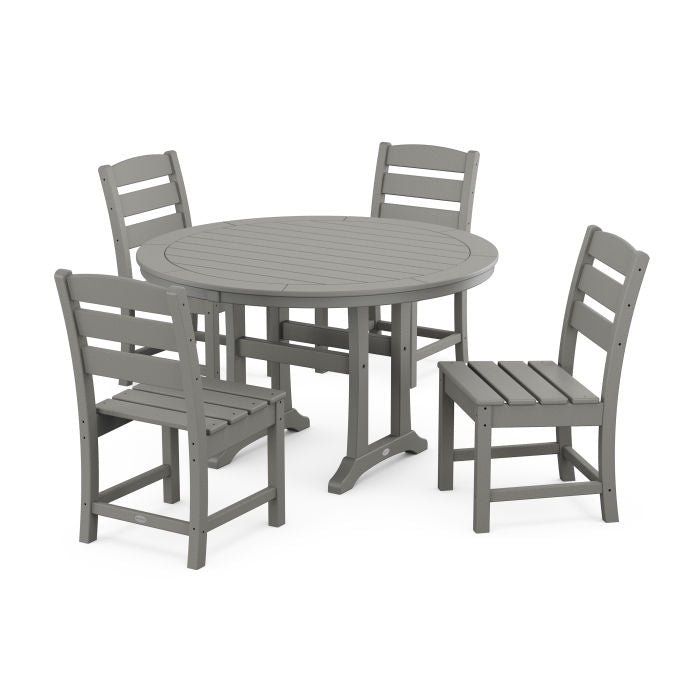 Polywood Lakeside Side Chair 5-Piece Round Dining Set With Trestle Legs PWS1125-1