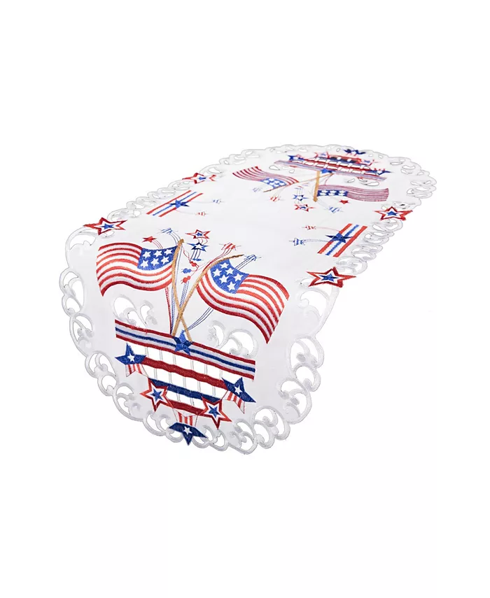 Xia Home Fashions Star Spangled Embroidered Cutwork Table Runner 15 x 34