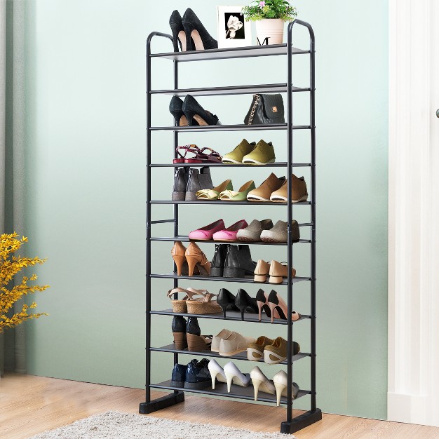 Costway 10 tier Shoe Rack Space saving Shoe Organizer W metal Frame Shoe Tower