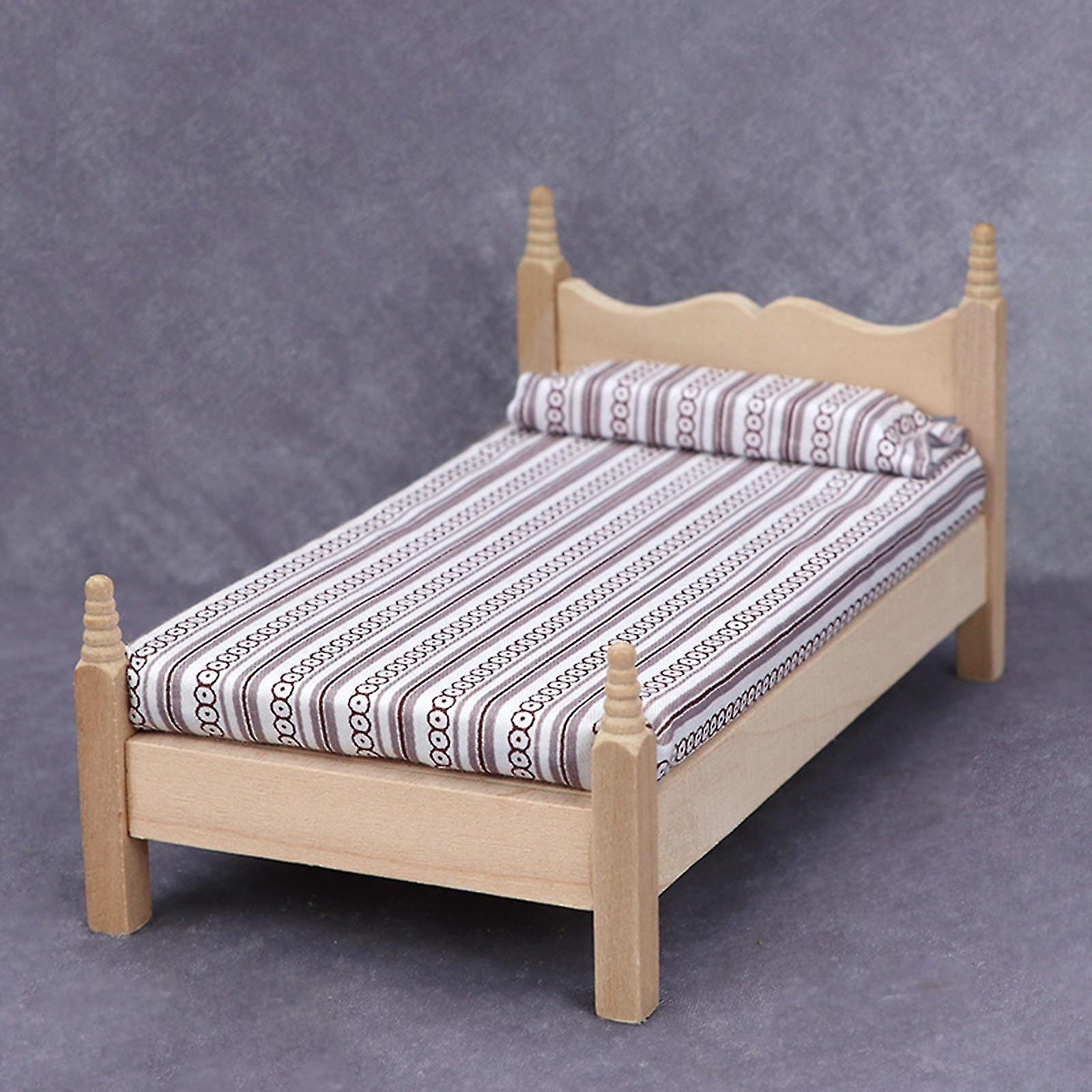 Doll House Miniature Bed Wooden Pretend Play Toy