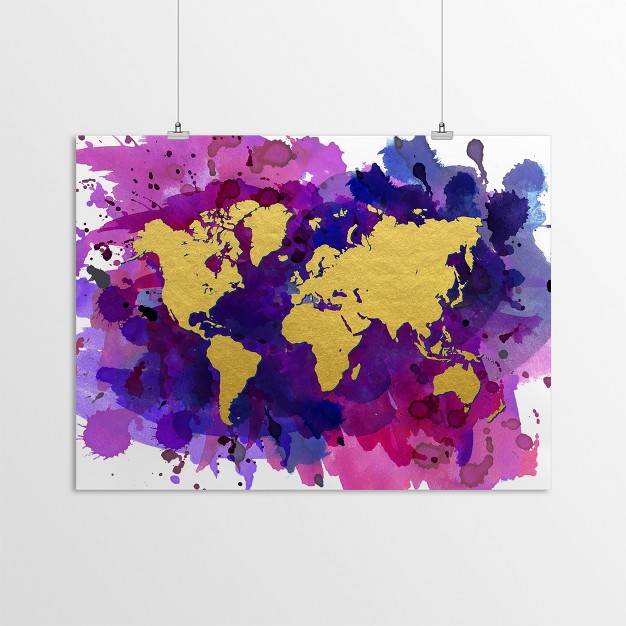 Americanflat Modern Pop Of Color Gold Watercolor World Map By Samantha Ranlet Poster