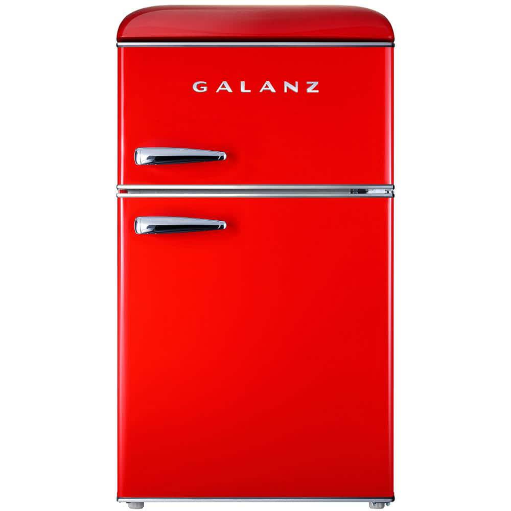 Galanz 31 cu ft Retro Mini Fridge in Red with Dual Door True Freezer