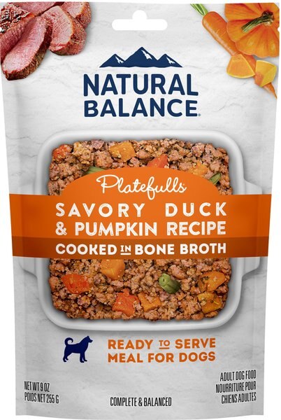 Natural Balance Platefulls Savory Duck and Pumpkin Recipe Wet Dog Food， 9-oz pouch， case of 6