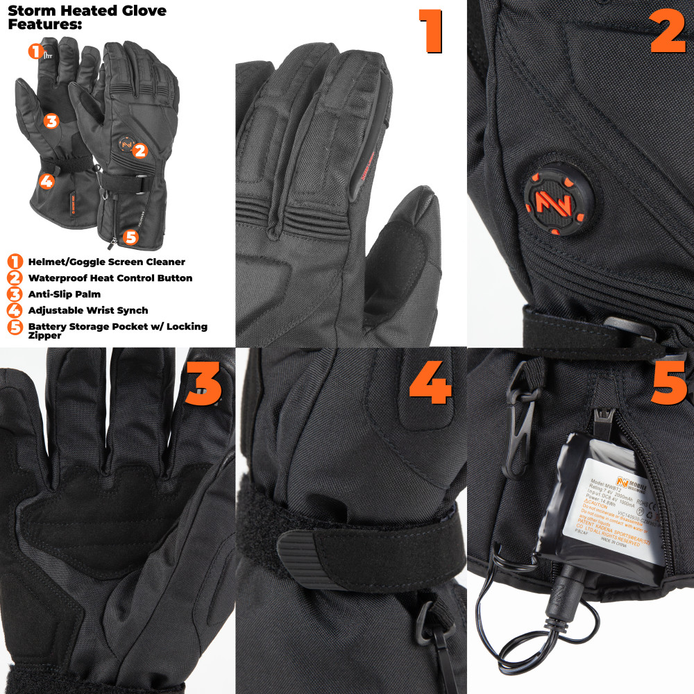 Storm Heated Gloves Unisex 7.4 Volt Black Large