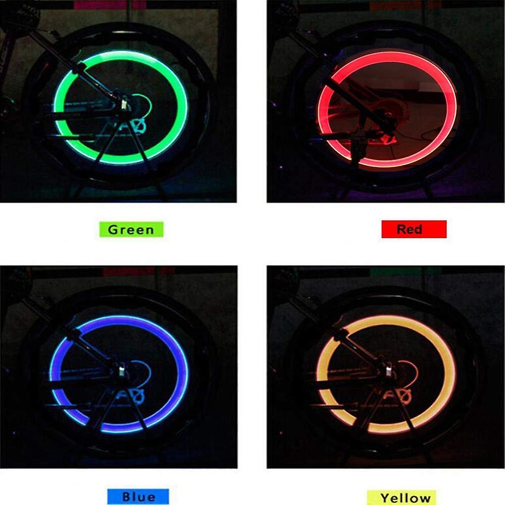 4 Pack Led Bike Wheel Lights， 4 Colors Waterproof Front and Rear Wheel Led Valve Caps， Led Bike Wheel Safety Lights