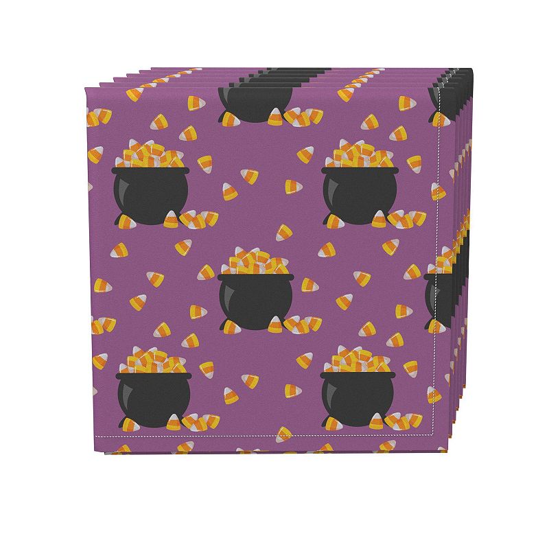 Napkin Set， 100% Polyester， Set of 4， 18x18， Pot of Candy Corn