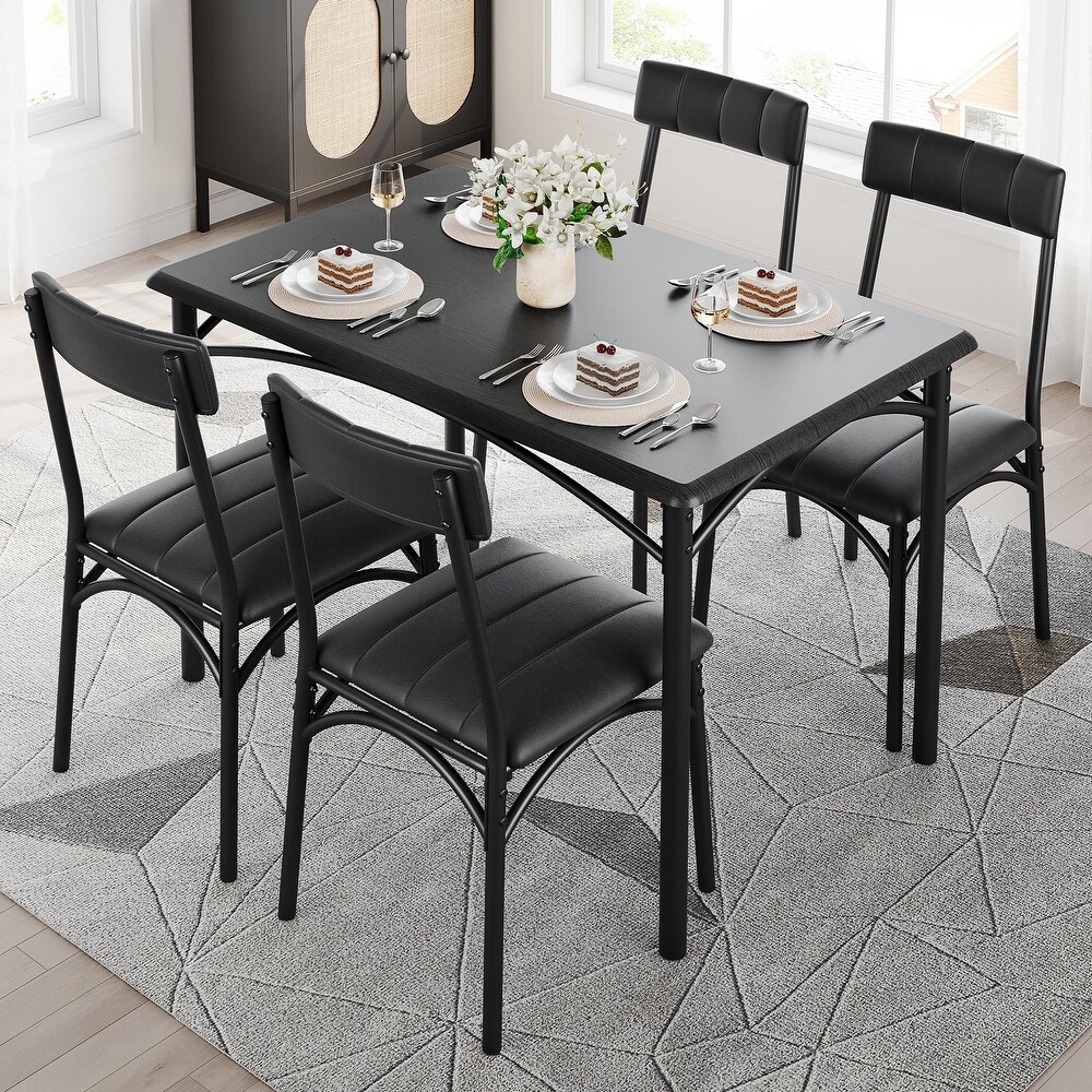 5 Piece Dining Set with 4 Upholstered Chairs for Apartment