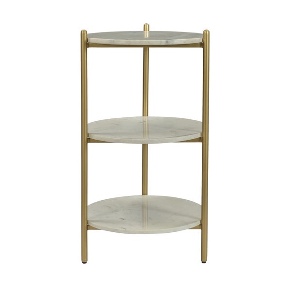 Somette 3-Tier Accent Table， White Marble and Gold Powder Coat - 16