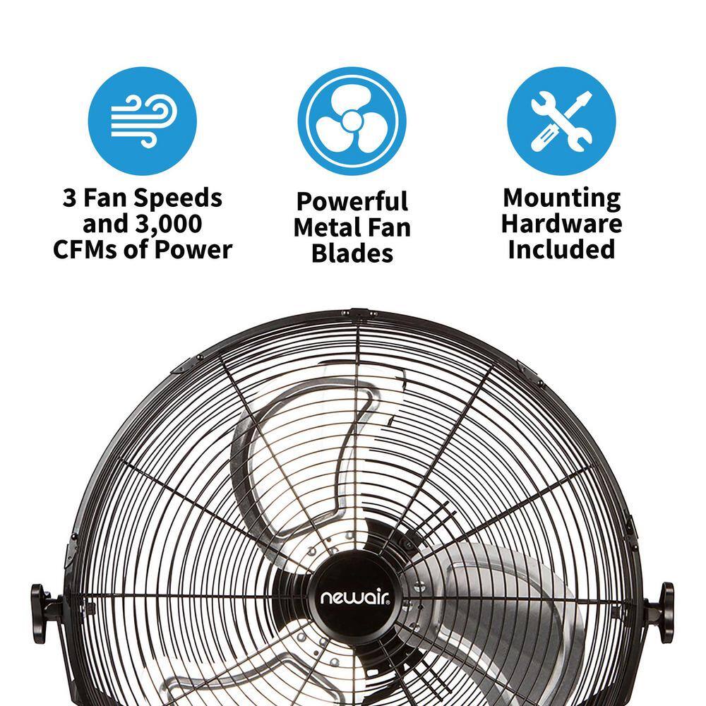 NewAir 18 in. High Velocity Wall Mounted Fan with 3 Fan Speeds Sealed Motor Housing and Ball Bearing Motor - Black WindPro18W