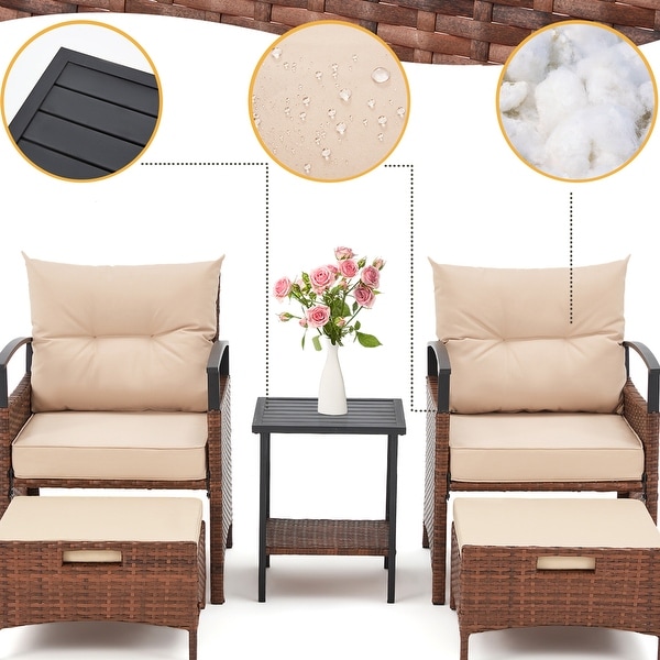 AVAWING 5Piece Patio Furniture Set Wicker Conversation Set with Coffee Table and Ottoman