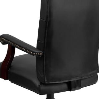 Flash Furniture Martha Washington Faux Leather Swivel Executive Chair in Black Leather with Arms 801LLF05BKLEA