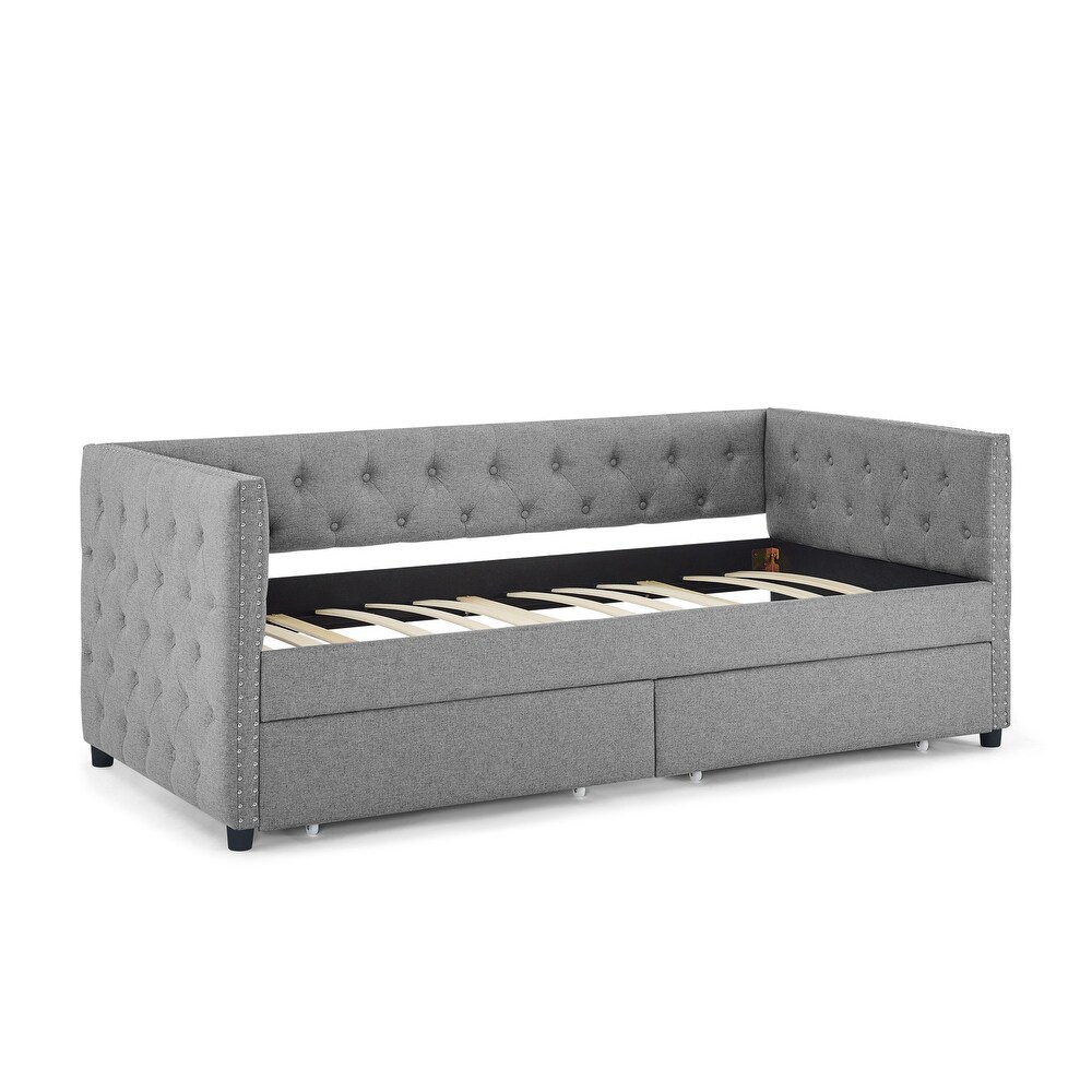 Upholstered Twin Size Daybed with Two Drawers