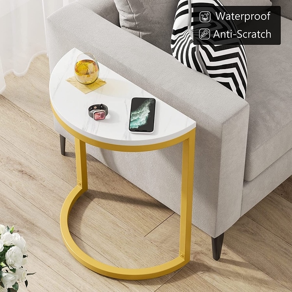 Narrow End Table Half Round with Metal Frame， Slim C Table