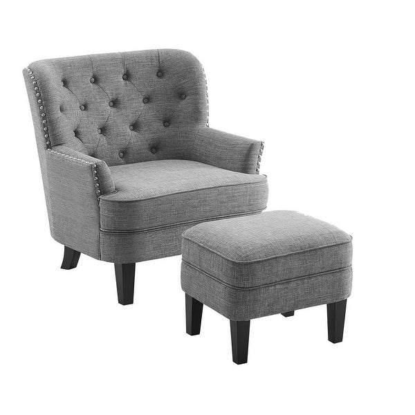 Moser Bay Mignon 30'' Wide Tufted Wingback Accent Chair with Ottoman， Velvet or Linen