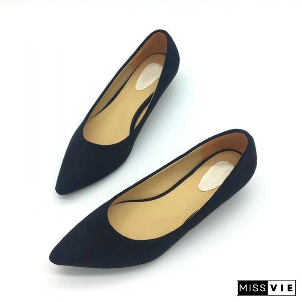 Women Low Heel Pumps Flock Plain Shallow Slip On Flats Shoes