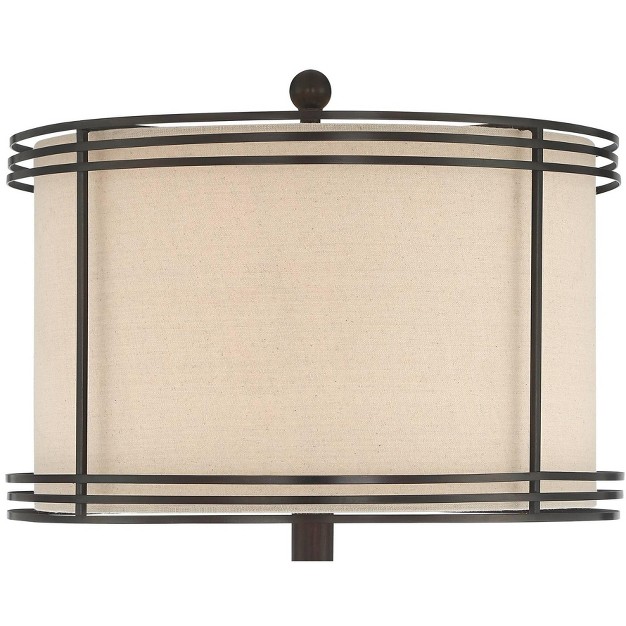 Tall Bronze With Led Nightlight Earthy Fabric Drum Shade For Living Room Bedroom Office House Home