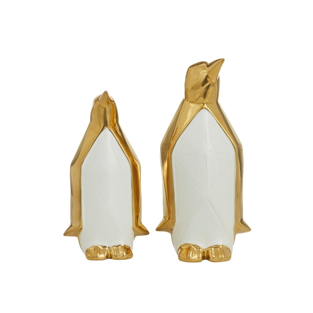 Gold Porcelain Penguin Sculpture (Set of 2)   S/2 11\