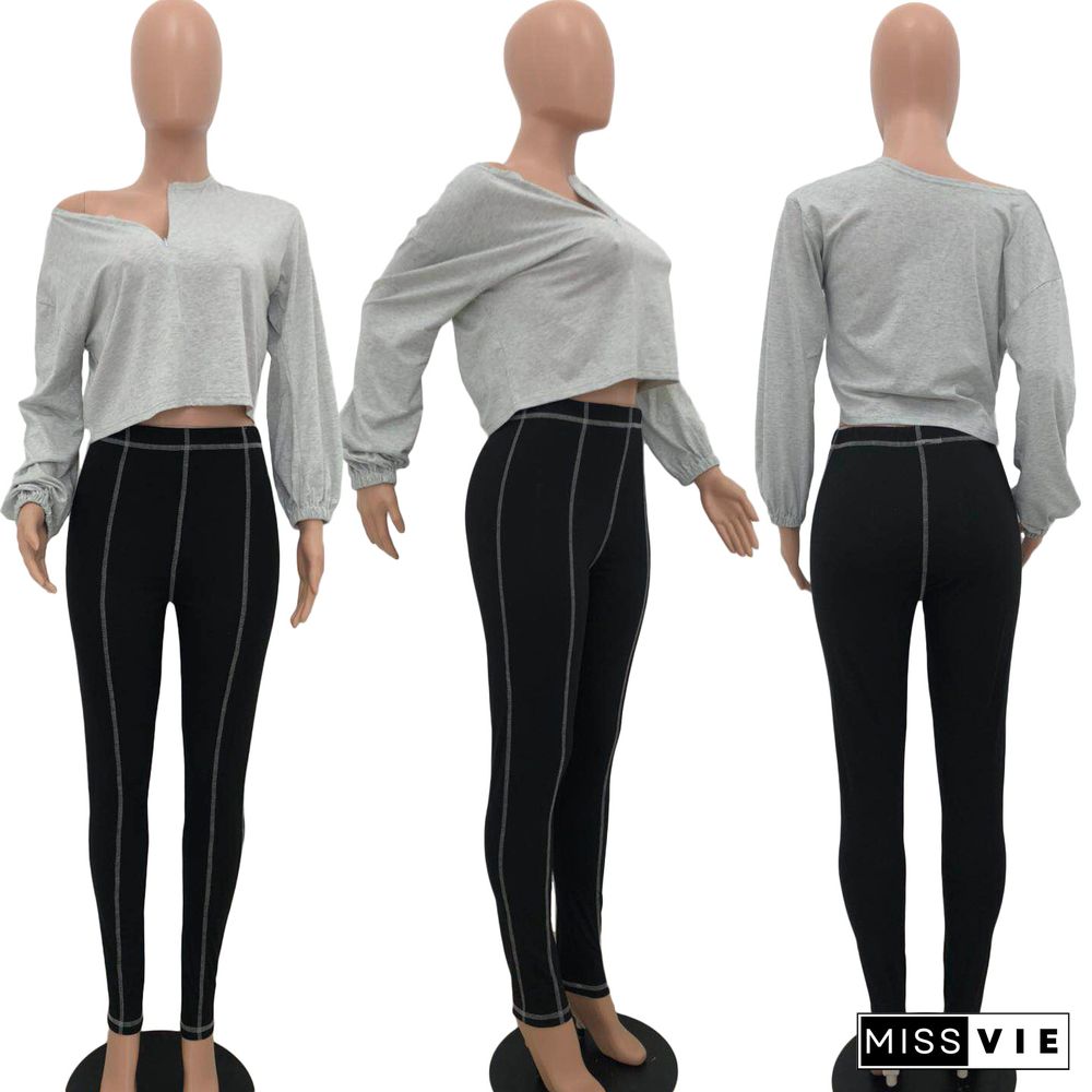 Sexy Zipper Spliced Blouse Line Pants Two-piece Set