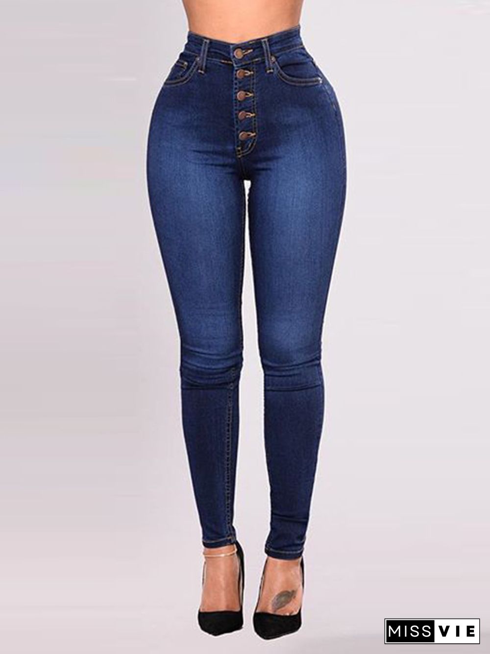 Skinny Leg High-Waisted Split-Joint Jean Pants Bottoms