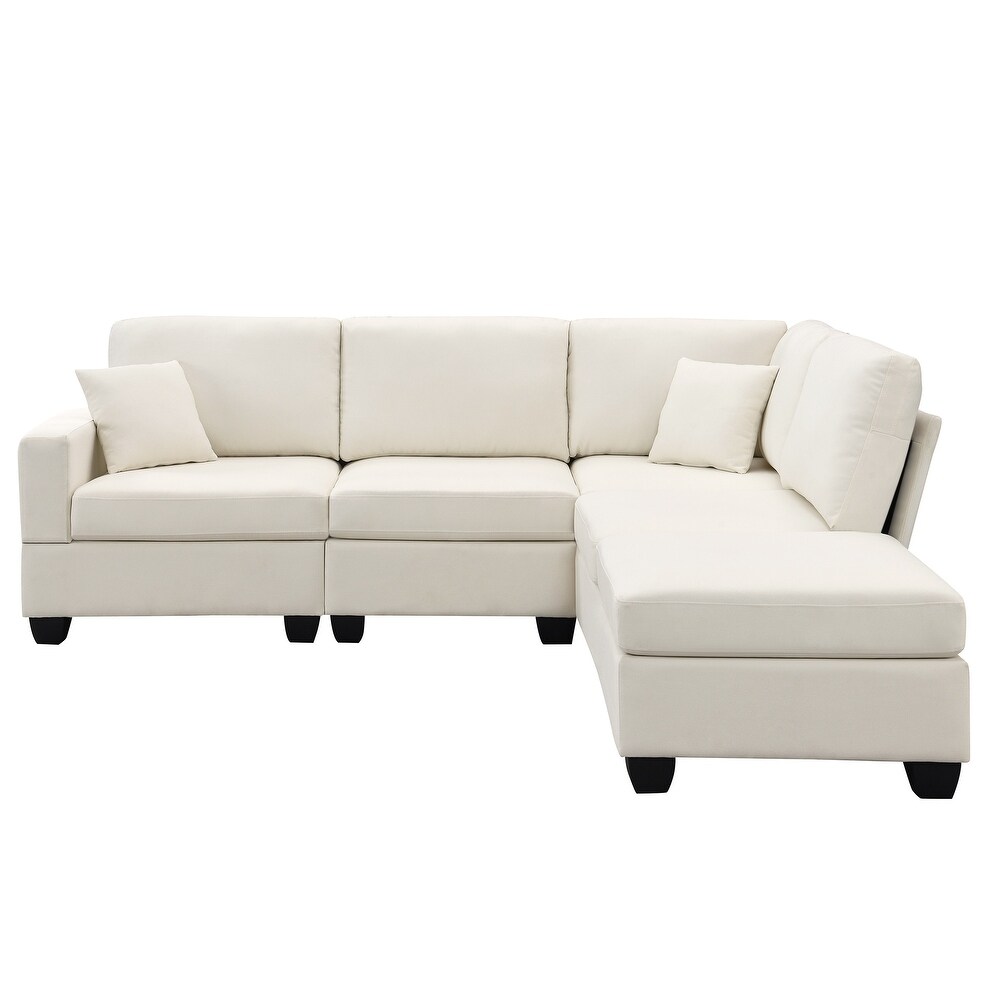 L Shaped Couch Sectional Sofa with Convertible Ottoman   2 Pillows