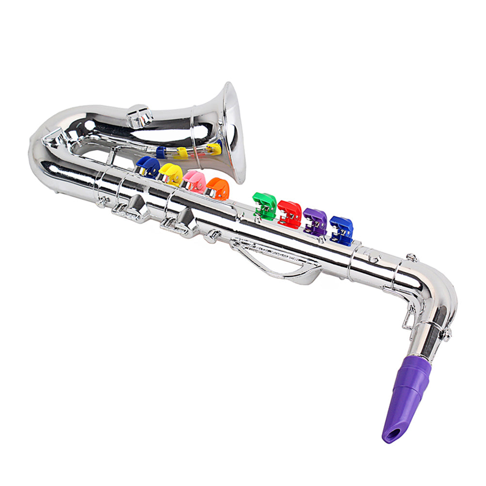 Children Plastic Trumpet Toy Musical Instruments Toy Saxophone 8 Rhythms Trumpet Toy Kids Mini Musical Instrument Toy Props for Preschool Toy Gift CZ01 (Silver)