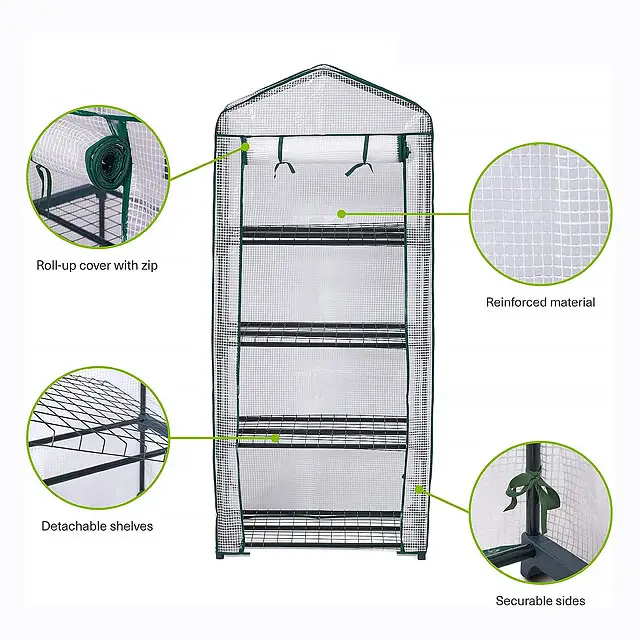 Factory Supply 4 Tier Mini Greenhouse for Outdoor   Indoor with Strong Reinforced PE Cover Sturdy   Easy to Assemble