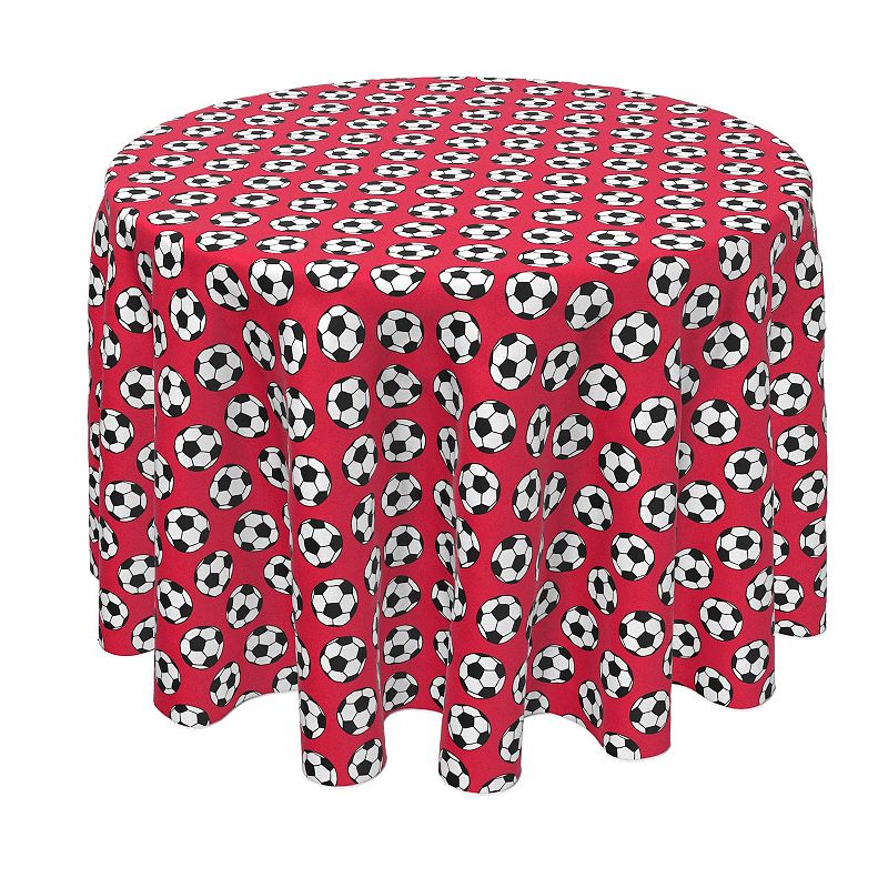 Round Tablecloth， 100% Polyester， 60 Round， Soccer Balls Red