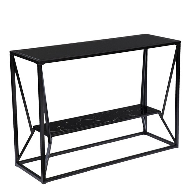 Finsfil Long Glass top Console Table Black Aiden Lane