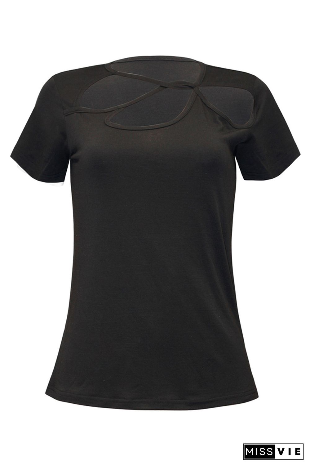 Plain Short Sleeve Cut Out T-Shirt