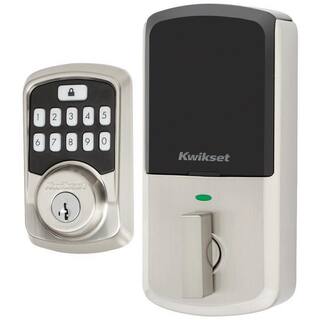 Kwikset Aura Satin Nickel Single Cylinder Electronic Bluetooth Keypad Smart Lock Deadbolt featuring SmartKey Security 99420-001