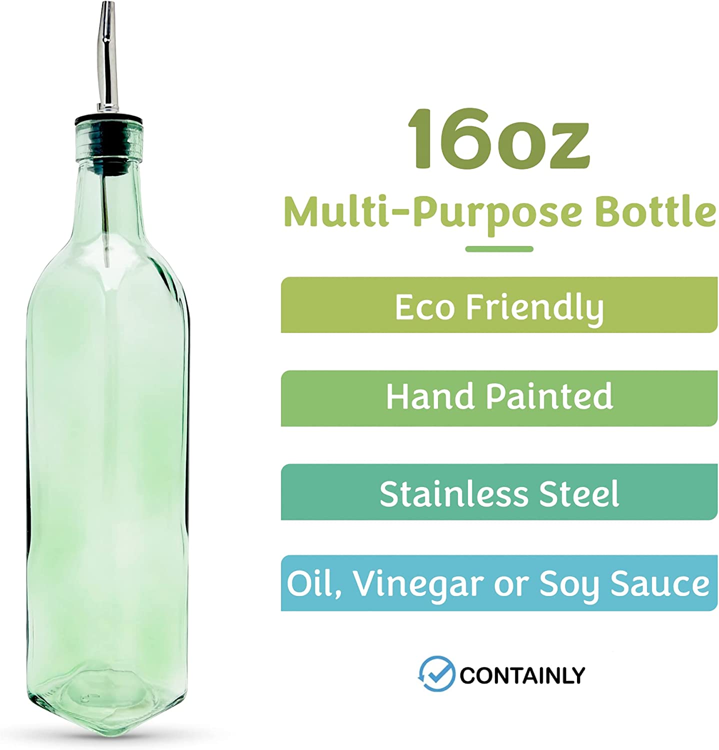 Containly 16oz Glass Olive Oil / Vinegar Bottle for Kitchen， Olive Oil Dispenser With Stainless Steel Spout for Easy Pouring (16 oz)