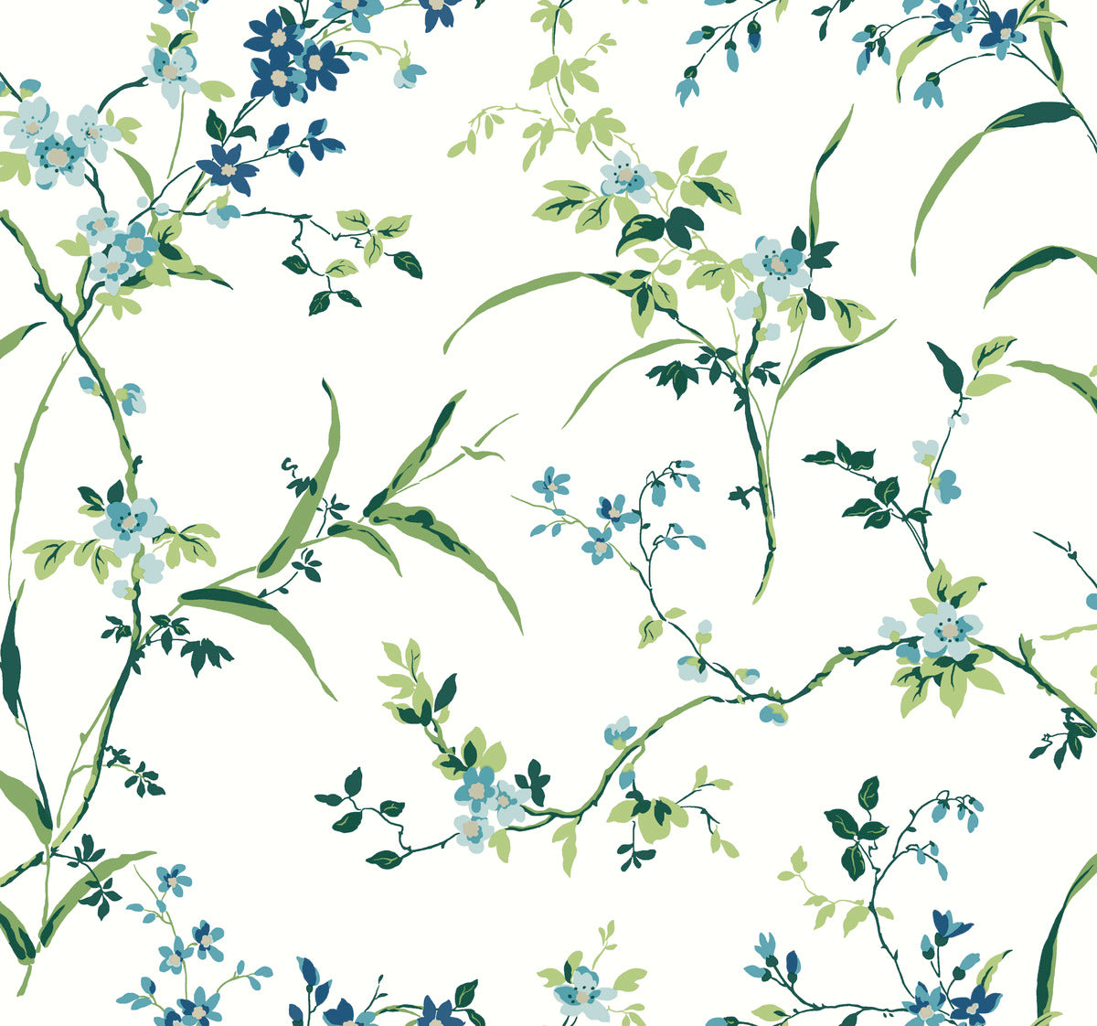 Sample Blossom Branches Wallpaper in White/Blue from the Blooms Second Edition