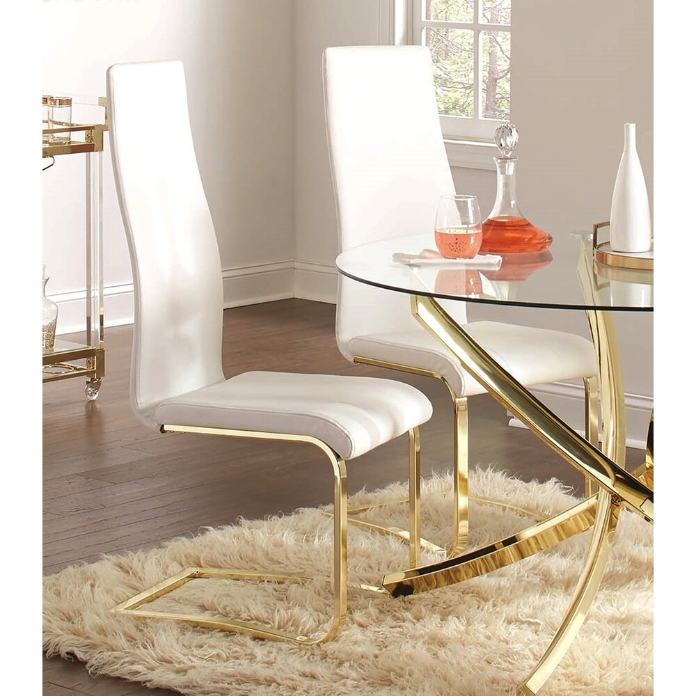 Modern White Upholstery and Gold Tone Metal Dining Chairs (Set of 4)