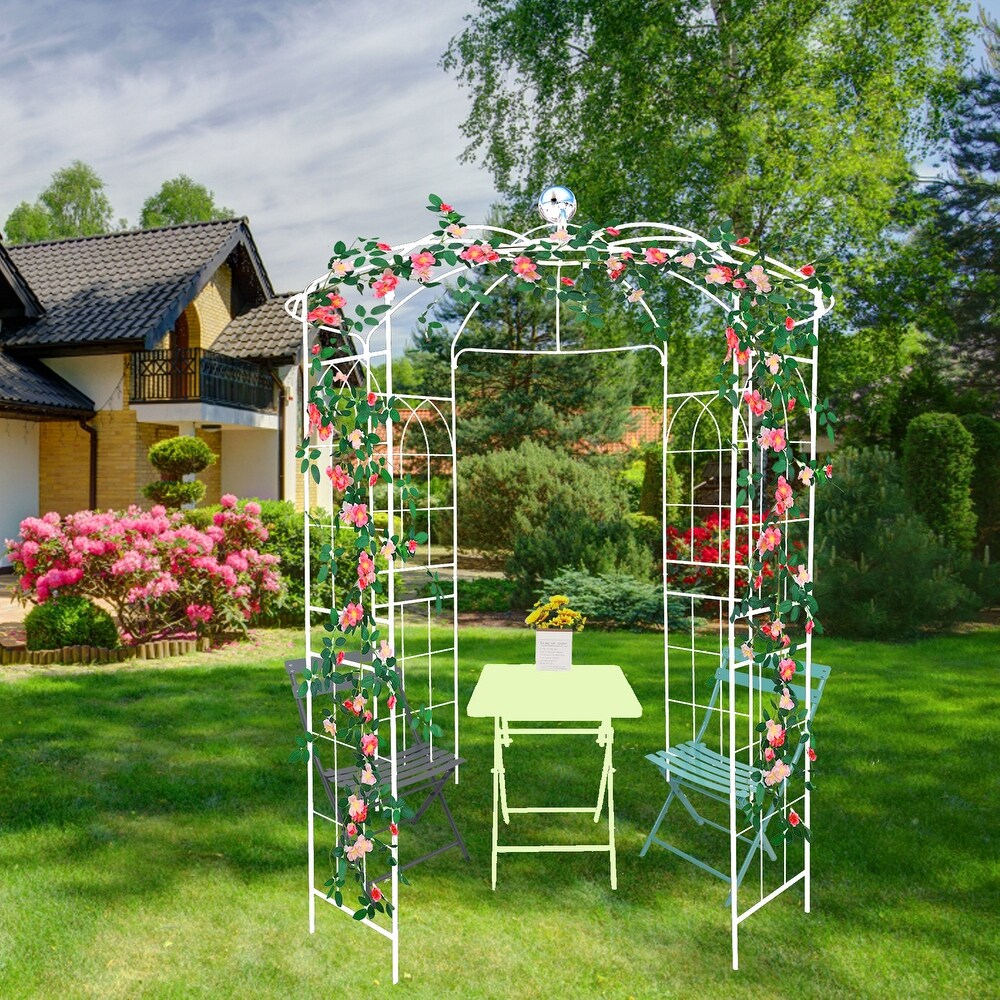 JASIWAY Iron Birdcage Shape Garden Arbors Gazebo  White