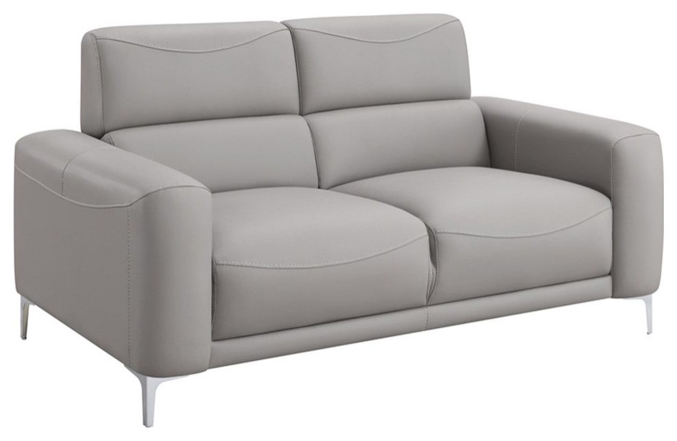 Coaster 2 Piece Contemporary Track Arm Upholstered Faux Leather Sofa Set in Gray   Midcentury   Living Room Furniture Sets   by Homesquare  Houzz